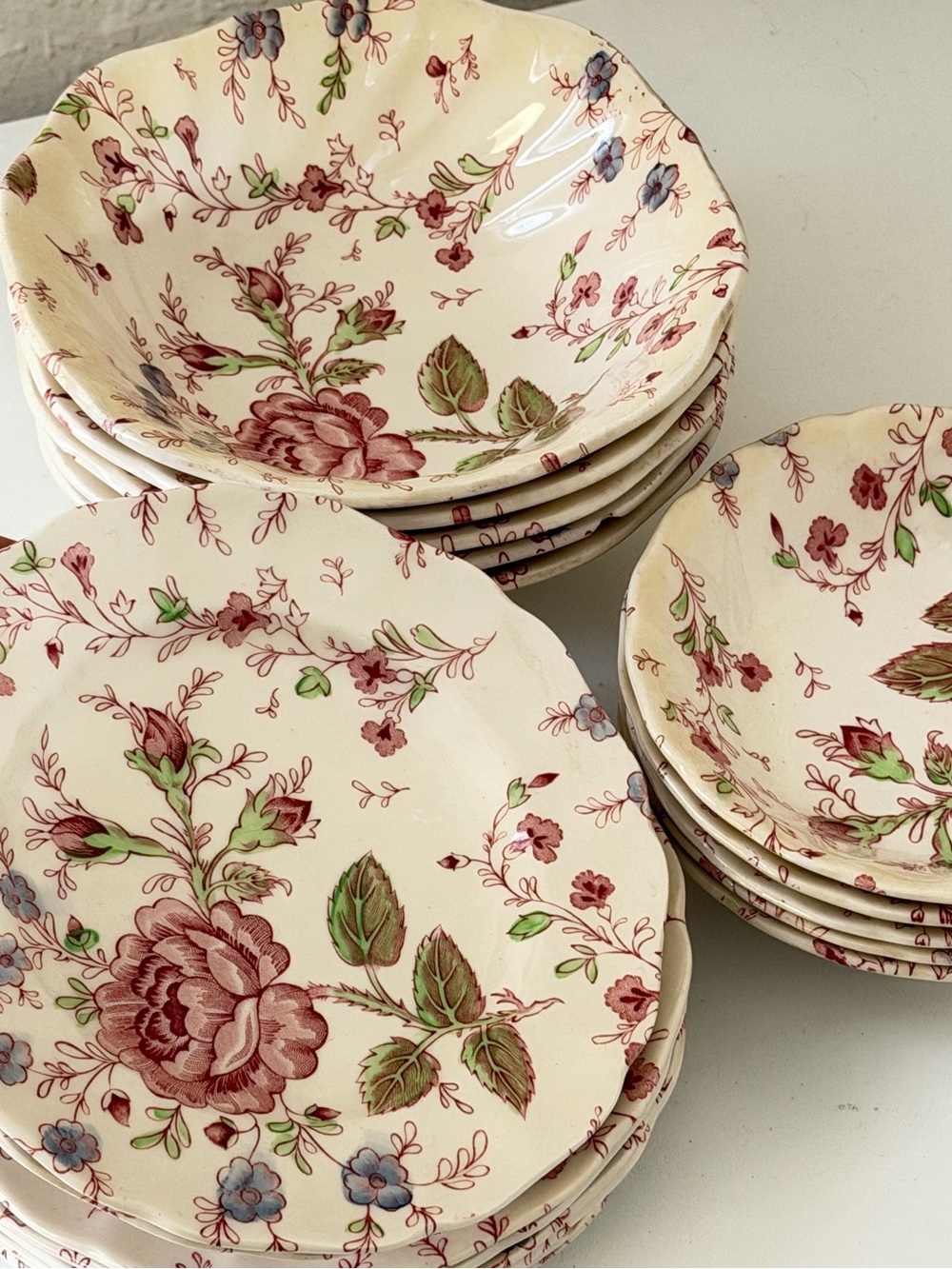 vintage Johnson Brothers "Rose Chintz" (Pink) plate bowl desert set